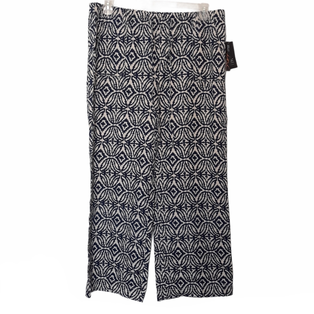 INC Wide Leg Linen Drawstring Optical Ikat Pants